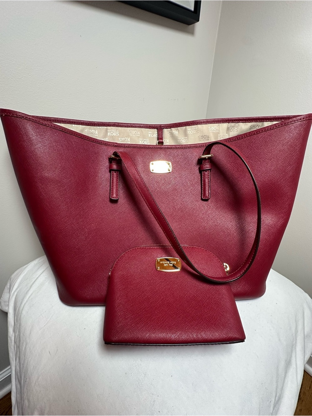 Michael Kors red large tote bag and matching pouch!